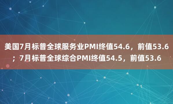 美国7月标普全球服务业PMI终值54.6,前值53.6;7月标普全球综合PMI终值54.5,前值53.6