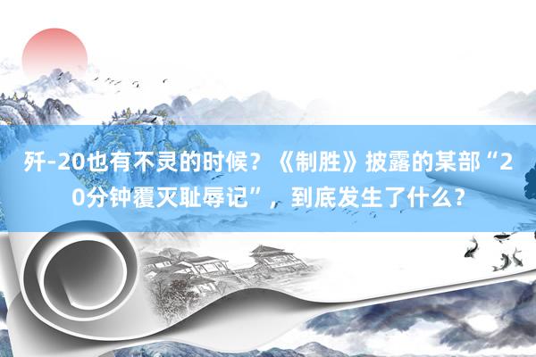 歼-20也有不灵的时候？《制胜》披露的某部“20分钟覆灭耻辱记”，到底发生了什么？