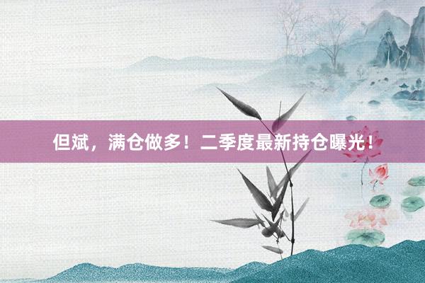 但斌，满仓做多！二季度最新持仓曝光！