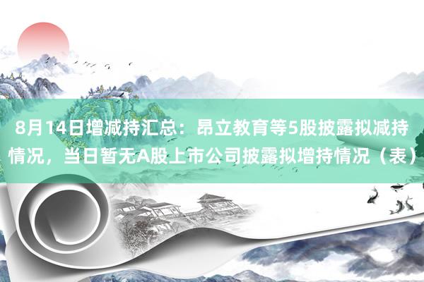 8月14日增减持汇总：昂立教育等5股披露拟减持情况，当日暂无A股上市公司披露拟增持情况（表）