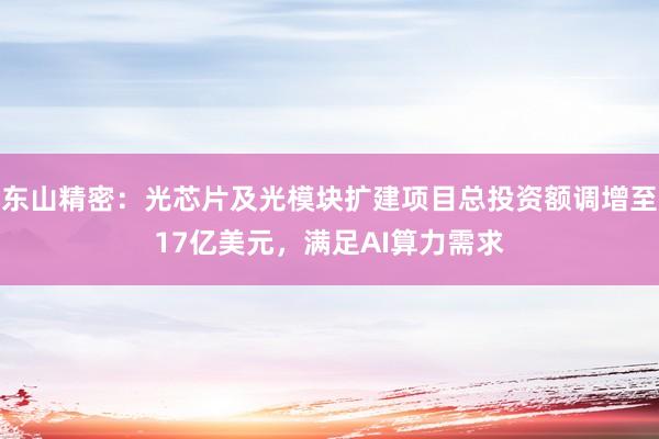 东山精密：光芯片及光模块扩建项目总投资额调增至17亿美元，满足AI算力需求