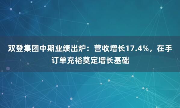双登集团中期业绩出炉：营收增长17.4%，在手订单充裕奠定增长基础