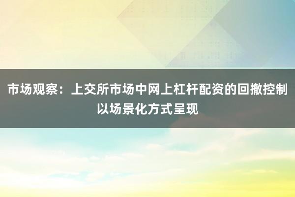 市场观察：上交所市场中网上杠杆配资的回撤控制以场景化方式呈现