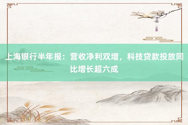 上海银行半年报：营收净利双增，科技贷款投放同比增长超六成