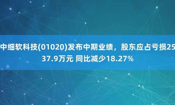 中细软科技(01020)发布中期业绩,股东应占亏损2537.9万元 同比减少18.27%