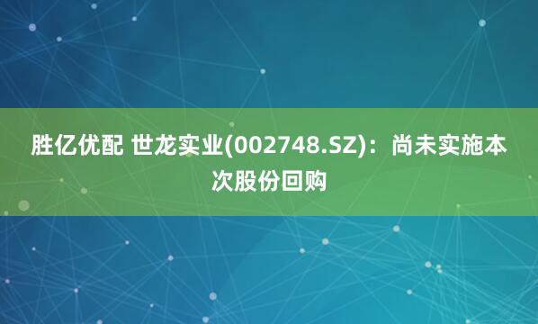 胜亿优配 世龙实业(002748.SZ)：尚未实施本次股份回购
