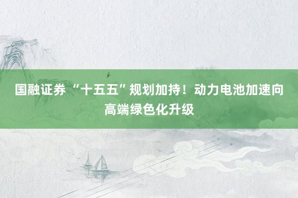 国融证券 “十五五”规划加持！动力电池加速向高端绿色化升级