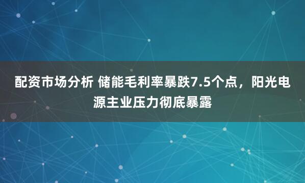 配资市场分析 储能毛利率暴跌7.5个点，阳光电源主业压力彻底暴露