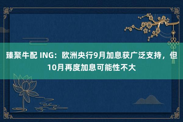 臻聚牛配 ING：欧洲央行9月加息获广泛支持，但10月再度加息可能性不大